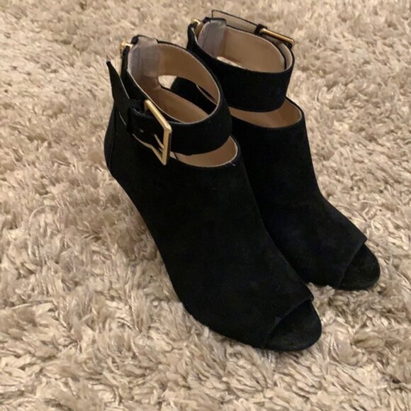 Adriennevittadini Black High Heels Open Toe w Gold Buckle - Picture 2 of 5